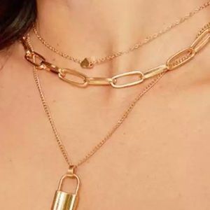 Heart & Lock Multi Strand Necklace